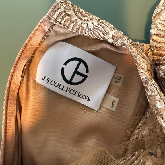 Latte Midi Dress | JS Collections | Illusion Halter | Floral Embroidery | Size M - Picture 7 of 7